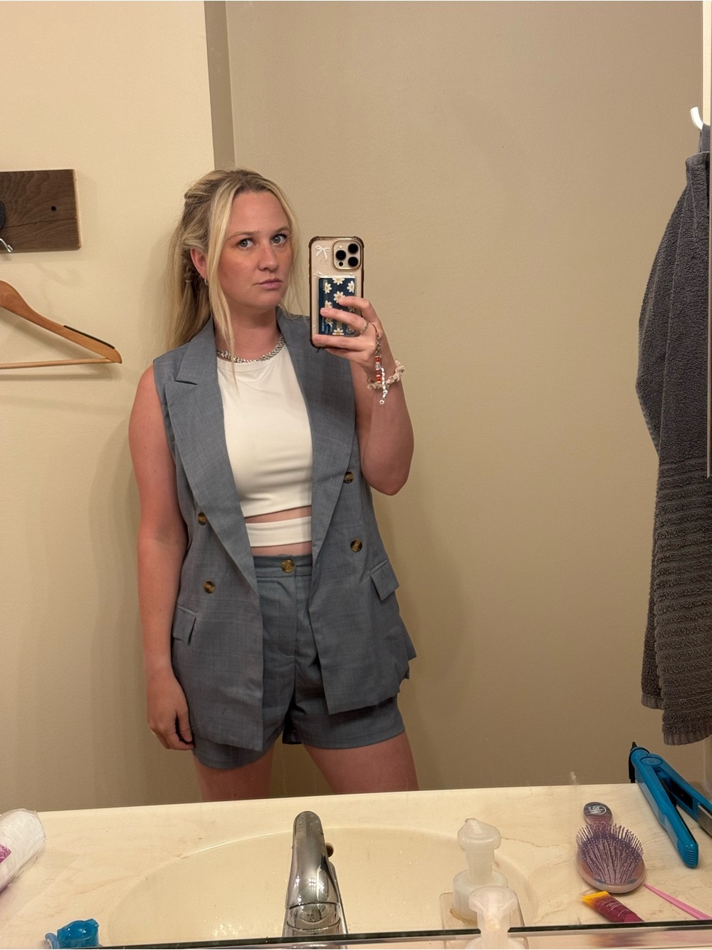 Amazon Blue Sleeveless Tailored Blazer and High-Waist Shorts Set